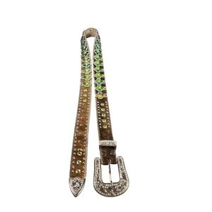 Rhinestone Cross Cowhide Leather Western Belt Women Silver Buckle Statement